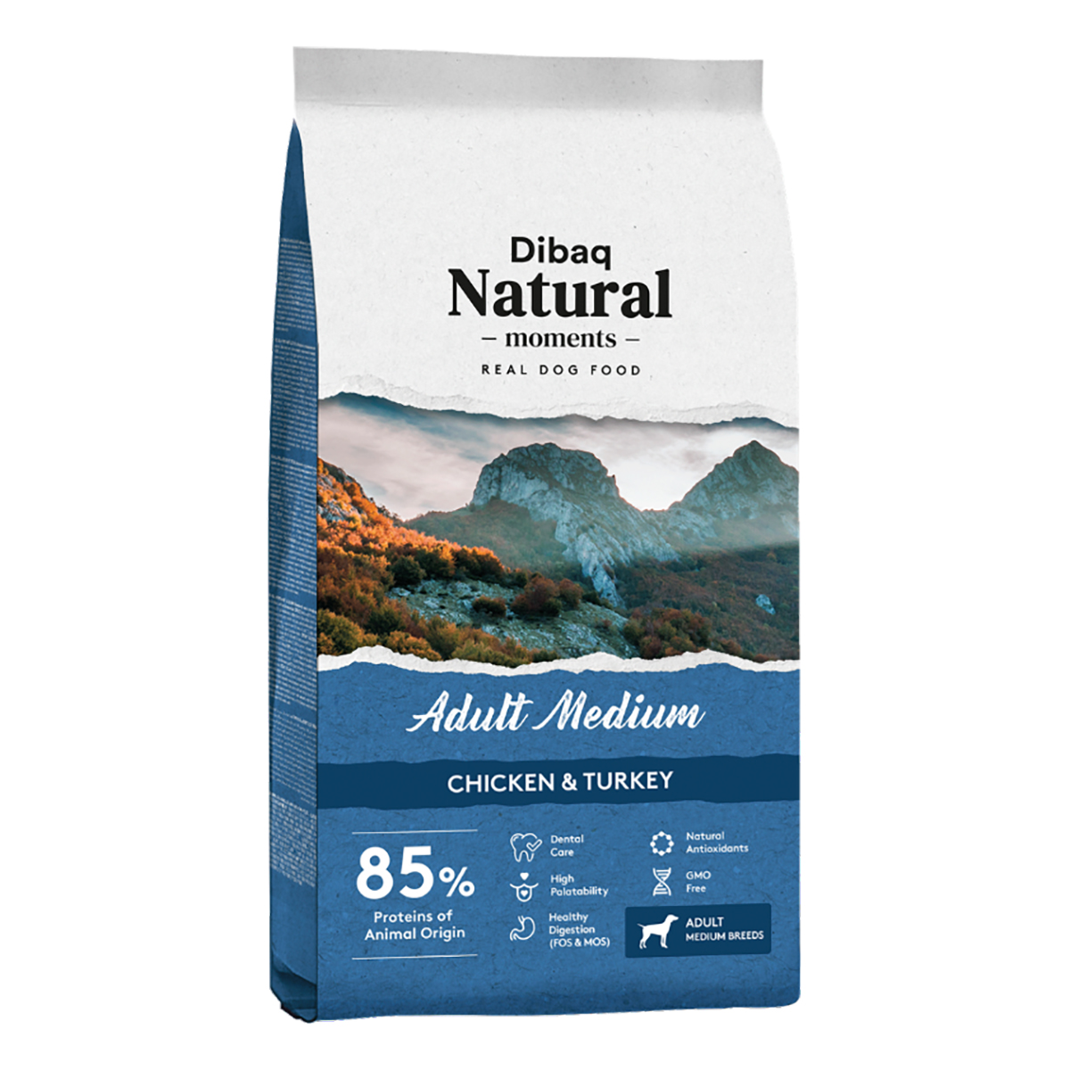 DIBAQ NATURAL MOMENTS Adult Medium Hundenahrung – Mit Huhn & Truthahn, 3 Kg | Für Mittelgroße Rassen