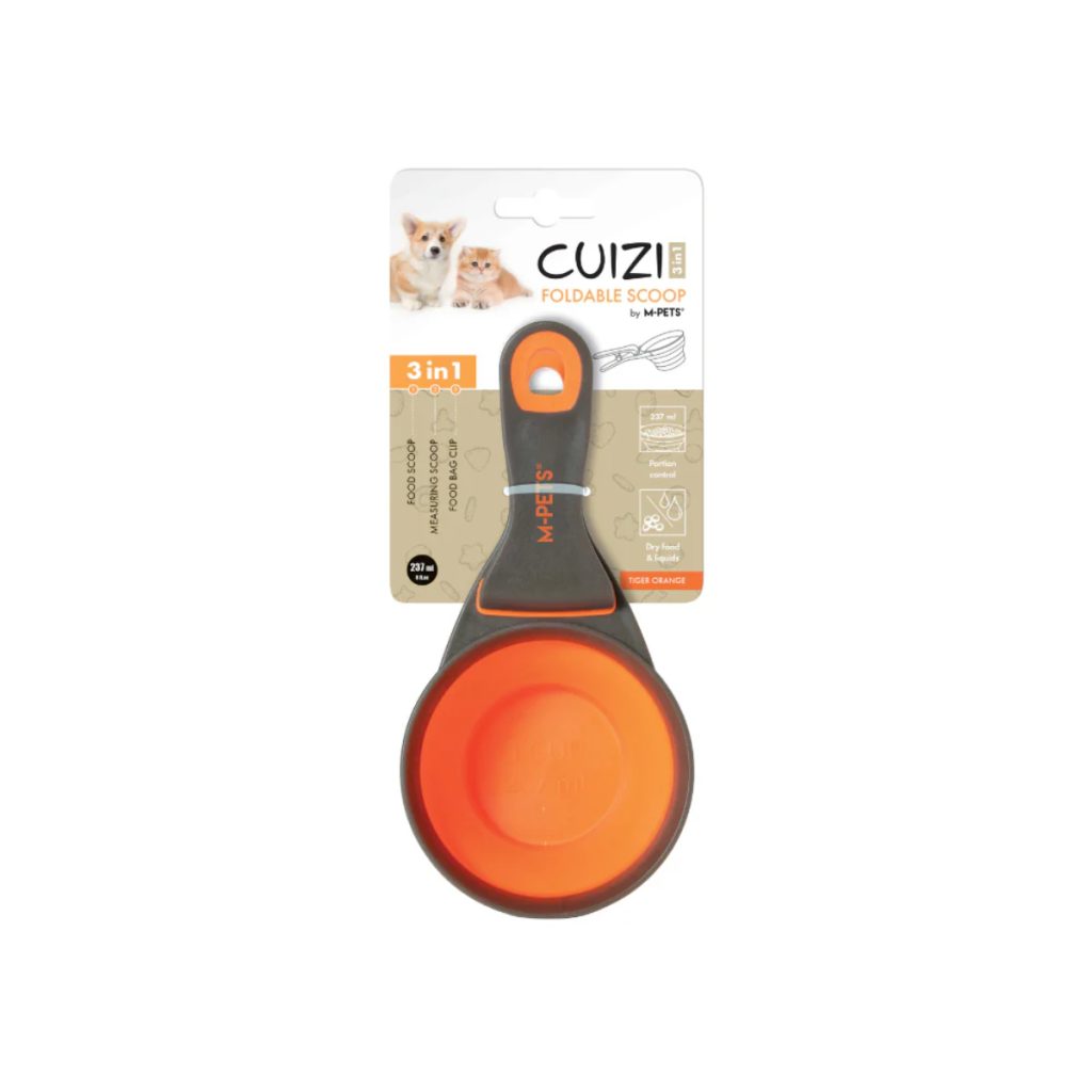 M-PETS CUIZI 3v1 zložljiva silikonska zajemalka za hrano ORANŽNA